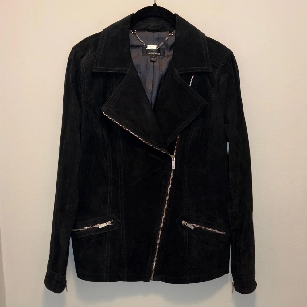 Dennis Basso Black Leather Jacket with Silver Details - Picture 2 of 7